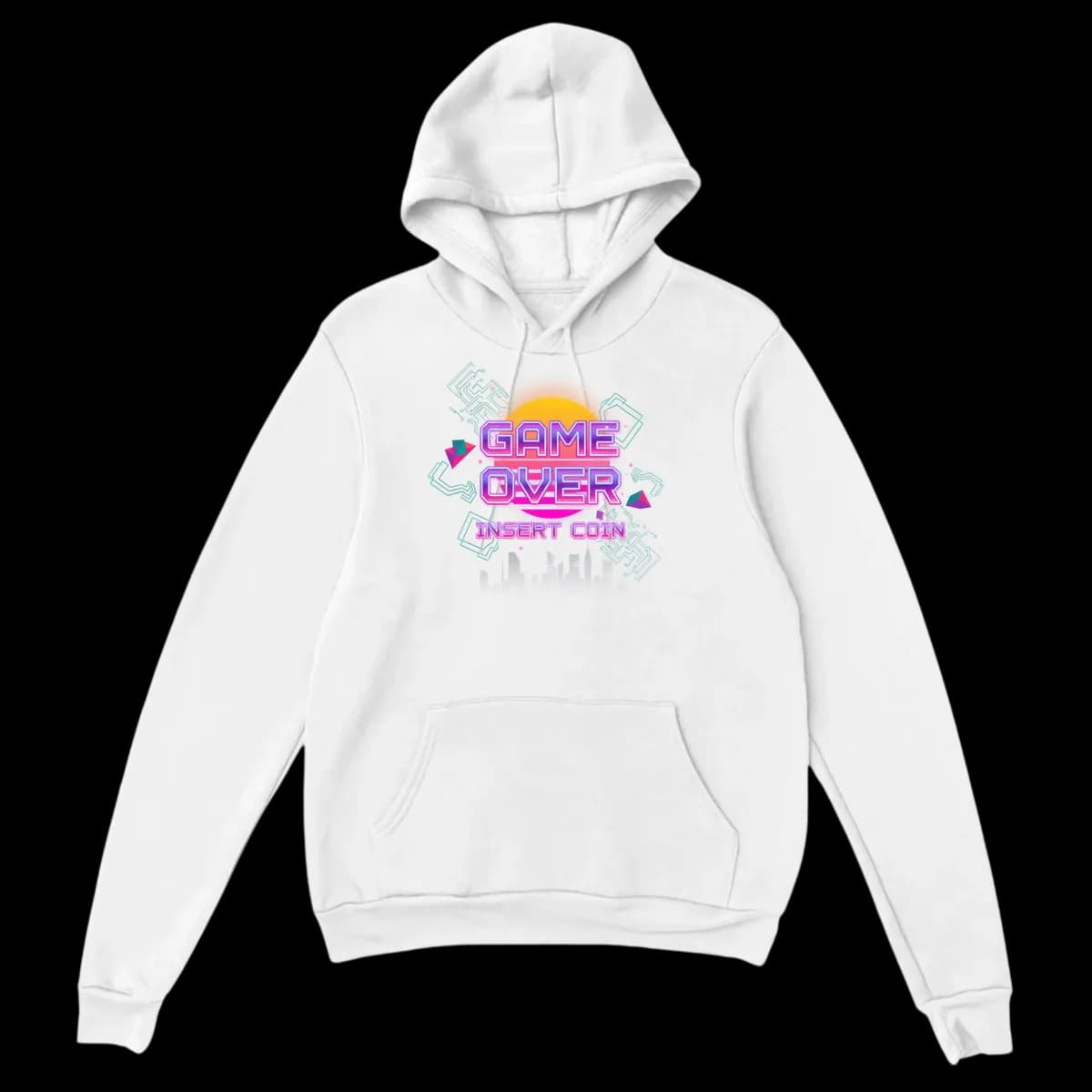 GAME OVER Insert Coin Retro Cyberpunk Hoodie Hoodies - White